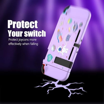 Dockable Switch Purple Case for Girls – Cute Kawaii Soft TPU Protective Cover with Thumb Grips and Screen Protector Compatible with Standard Nintendo Switch Only - color: Purple