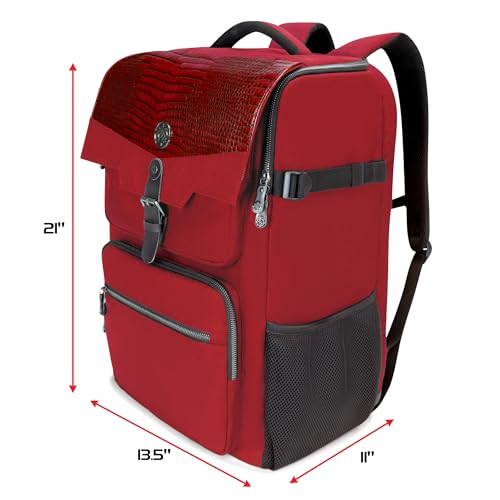 ENHANCE Collector's Edition DnD Backpack - RPG DM Bag for Dungeons and Dragons - DnD Bag fits 6-8 Books, 18" Laptop/DM Screen Slot, Miniature Foam Trays, Accessory Pockets, Map Strap (Dragon Red) - color: Dragon Red