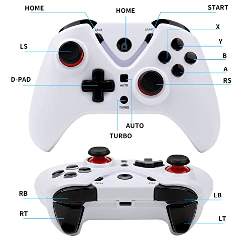 Wireless Game Controller with LED Lighting Compatible with Xbox One S/X, Xbox Series S/X Gaming Gamepad, Remote Joypad with 2.4G Wireless Adapter, Rechargeable Battery - color: White