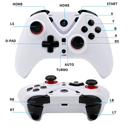 Wireless Game Controller with LED Lighting Compatible with Xbox One S/X, Xbox Series S/X Gaming Gamepad, Remote Joypad with 2.4G Wireless Adapter, Rechargeable Battery - color: White