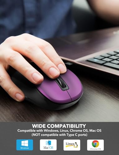 Trueque Wireless Mouse for Laptop, 2.4GHz Ergonomic Computer Mouse with Back & Forward Buttons, 3 Adjustable DPI Levels, 6 Buttons, Optical USB Cordless Mice for Windows PC (Purple, 1 Pack) | 2.4GHz USB receiver, back/forward buttons, 3 adjustable DPI lev