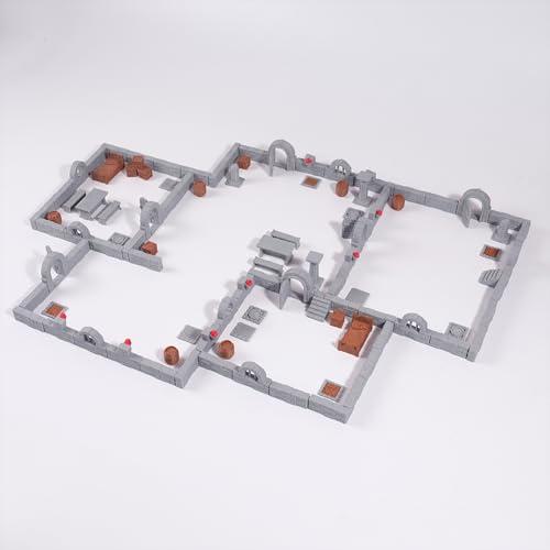 Modular Dungeon Stone Wall Terrain Set - 28mm Miniatures Scenery with Walls, Doors, Barrels, Crates Beds and So On for Tabletop Rpgs, Fantasy Wargames and Board Games (AMF01 A)
