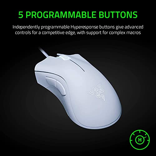 Razer DeathAdder Essential Gaming Mouse: 6400 DPI Optical Sensor - 5 Programmable Buttons - Mechanical Switches - Rubber Side Grips - Mercury White,(Pack of 10) - color: Mercury White, size: 1 Count (Pack of 10)