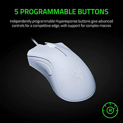 Razer DeathAdder Essential Gaming Mouse: 6400 DPI Optical Sensor - 5 Programmable Buttons - Mechanical Switches - Rubber Side Grips - Mercury White,(Pack of 10) - color: Mercury White, size: 1 Count (Pack of 10)