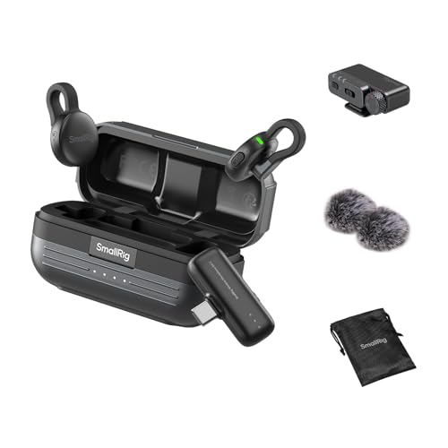 SmallRig S70 Wireless Mic (2 TX + 2 RX + Charging Case), Mini Lavalier Microphone for Phone/Camera Content Creation, Noise Cancelling for Vlog/TikTok/Interview etc. (Black) - color: Black, style: 2 TX + 2 RX