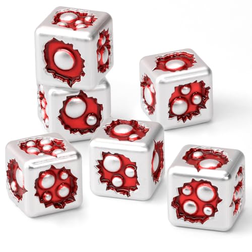 ZHOORQI Metal D6 Dice Set, 6 Sided Dice for DND RPG（White Red） | Poison Bubble Design Six Sided Dice, Heavy & Balanced for Precise Rolling, Great RPG Gifts for DM Players - color: D6-white Red