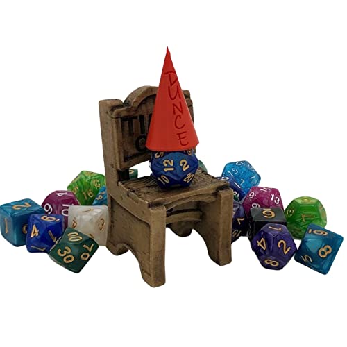 Chair of Shame Timeout Dice Jail and Dunce Cap from Fate's End Dice Towers by Kimbolt Creations (Chair-Stained Wood, Dunce Cap Color-Pink) - color: Chair-stained Wood, style: Dunce Cap Color-Pink