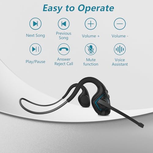 BANIGIPA Bluetooth Headset with Boom Microphone, Open Ear Headphones w/Noise Canceling Mic, Wireless Headset for Phone Laptop PC Computer, Light and Comfortable for Office Meeting Home Working-10 Hrs