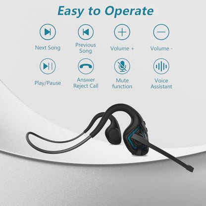 BANIGIPA Bluetooth Headset with Boom Microphone, Open Ear Headphones w/Noise Canceling Mic, Wireless Headset for Phone Laptop PC Computer, Light and Comfortable for Office Meeting Home Working-10 Hrs