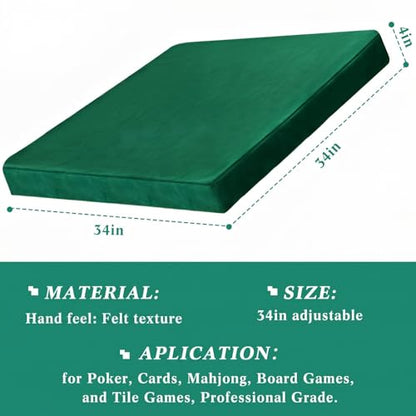 Frienda Game Table Cover Felt Game Tablecover Folding Tablecloth for Card for Playing Poker Cards Mahjong Puzzles Board Games, Table Not Included(Green,34 x 34 x 4 Inch) - color: Green