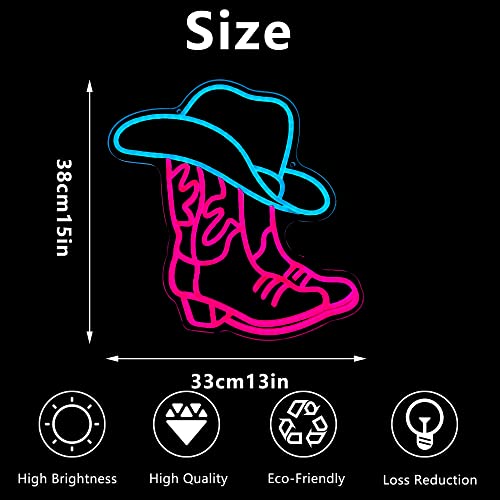 Cowboy Boot and Hat LED Neon Sign,Western Country Wall Decor for Bar, Man Cave, Garage,Pink White Aesthetic Rodeo Neon Light, Unique Christmas Birthday Gifts(13x15 in) - style: Cowboy Boot