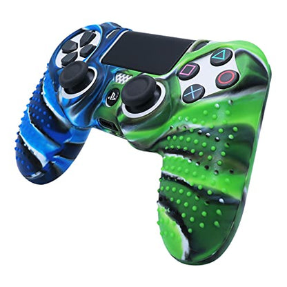 PS4 Controller DualShock4 Skin Grip Anti-Slip Silicone Cover Protector Case for Sony PS4/PS4 Slim/PS4 Pro Controller with 2 Thumb Grips (Black Blue Green Stripes) - color: Black Blue Green Stripes