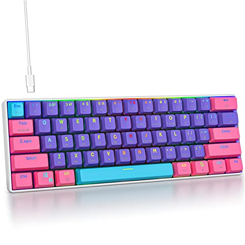 Protable 60% Percent Gaming Keyboard Mechanical, Mini Compact RGB Backlit 61 Keys Wired Office Keyboard with red Switch for Mac/Win (Purple/red Switch) - color: purple/red Switch