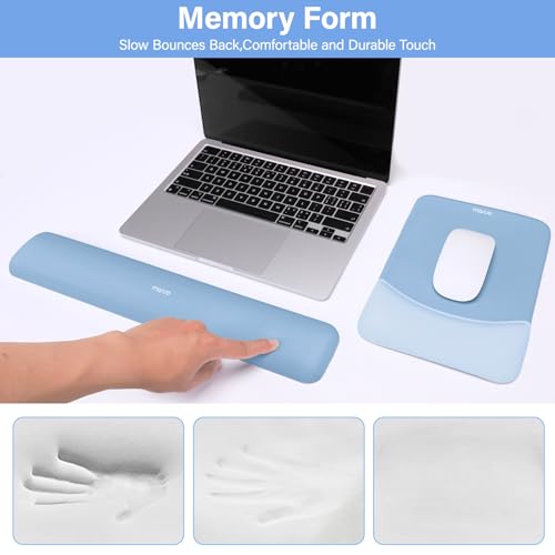 MOSISO Wrist Rest Support Mouse Pad & Keyboard Set, Stone Blue | Rectangular Ergonomic Mousepad, Non-Slip Base, Home/Office Pain Relief & Easy Typing, Neoprene Cloth & Raised Silicone Lining - color: Stone Blue