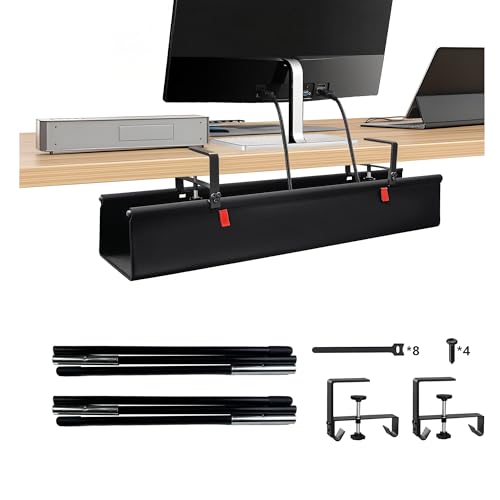28" No Drill Under Desk Cable Management Tray - Upgraded Oxford Fabric with Cable Loop, No Damage to Table for Standing Desks and Home Office (Regular (28 Inch))