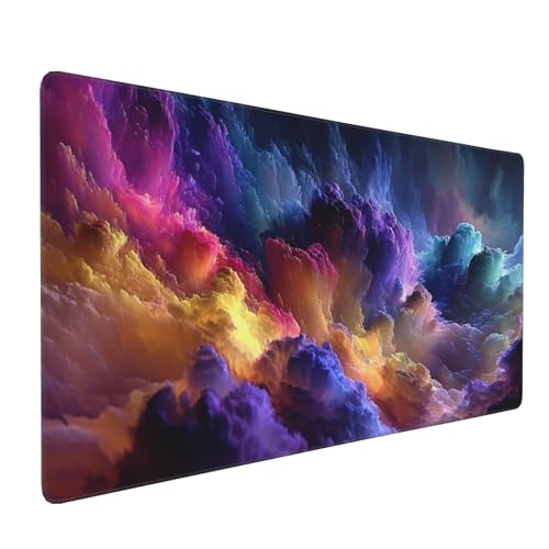 Extra Large Gaming Mouse Pad, Colorful Galaxy Cloud Design, Non-Slip Rubber Base, Washable, 35.4 x 15.7 - color: Fantasy scenery