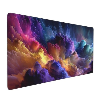 Extra Large Gaming Mouse Pad, Colorful Galaxy Cloud Design, Non-Slip Rubber Base, Washable, 35.4 x 15.7 - color: Fantasy scenery