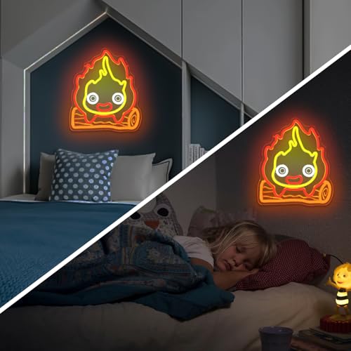 Calcifer Neon Signs Anime Led Sign Flame Night Light Neon Lights for Bedroom Magic Fire Light Up Sign Gifts for Cartoon Castle Lovers Fans Teen Kids - color: Red+Yellow+Orange