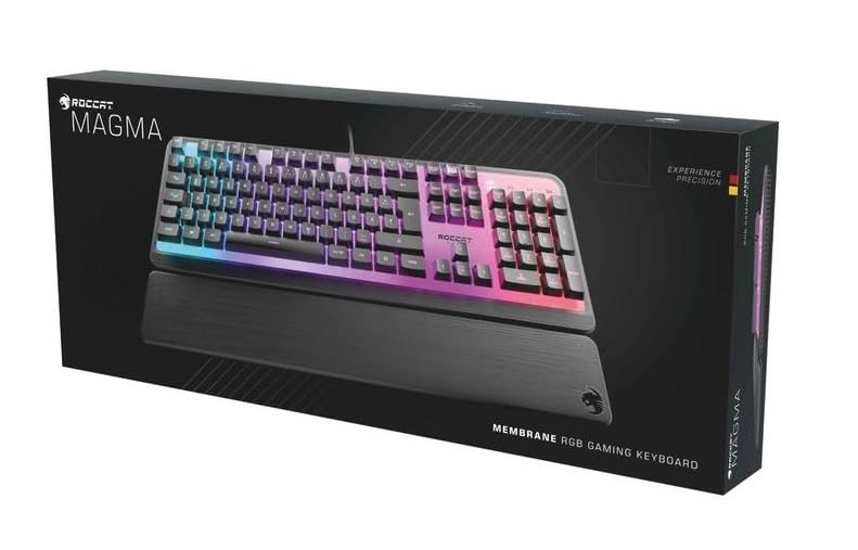 ROCCAT Magma Silent Membrane Switch PC Gaming Keyboard with 5 Zone/10 LED AIMO RGB Top Plate and Detachable Palm Rest - Black - style: Magma