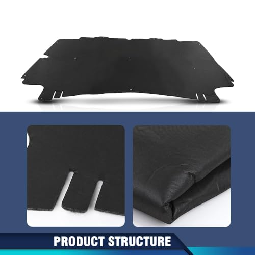 PIT66 Black Hood Insulation Pad 1/2" with Clips Compatible with Dodge Ram 1500 2500 3500 2002-2009 Heat Blanket - style: 2002-2008 Dodge Ram 1500 w/o Holes