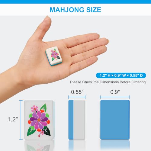 Mahjong Tile Set - 168 Engraved American Mah jongg Tiles Game Sets - Blue Complete Cute Mah Jong, Beautiful Pretty 1.2” Majong Only, 3D Carving Mahjongg with Bag and Dice Accessories (Blue) - color: Blue