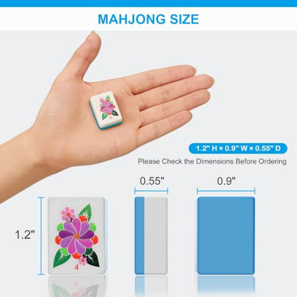 Mahjong Tile Set - 168 Engraved American Mah jongg Tiles Game Sets - Blue Complete Cute Mah Jong, Beautiful Pretty 1.2” Majong Only, 3D Carving Mahjongg with Bag and Dice Accessories (Blue) - color: Blue