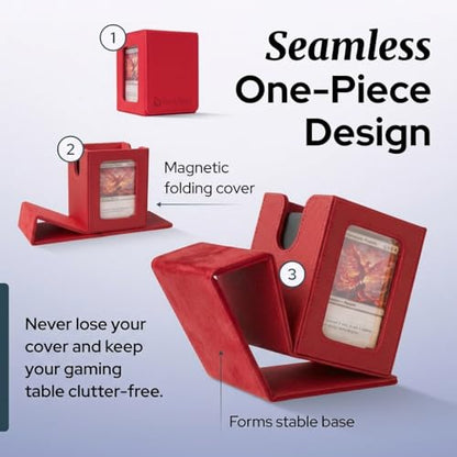 Commander Deck Box MTG 100 Card Holder with Display Window Red | PU leather, 4 N52 magnets, fits 100 double-sleeved cards, display window, durable, portable, secure closure - color: Red, size: 110+