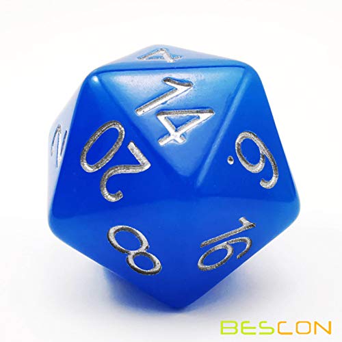 Bescon Jumbo Glowing D20 38MM, Big Size 20 Sides Dice Blue Glow in Dark, Big 20 Faces Cube 1.5 inch - color: Blue Glow in Dark