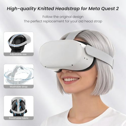 ZVTE Head Strap for Meta Quest 2, All-in-One VR Accessories Kit with Replacement Strap, Controller Grips, Silicone Face Pad Cover, Thumb Caps for Oculus Quest 2