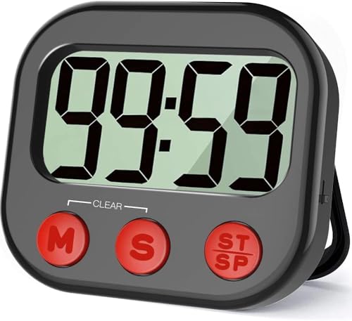 Kitchen Timer, Digital Visual Timer Magnetic Clock Stopwatch Countdown Timer, Large LCD Screen Display Big Digits, Loud Alarm for Cooking, Shower, Bathroom