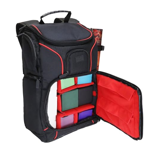 USA Gear MTG Backpack Compatible with Magic the Gathering Deck, Yu-Gi-Oh, MTG Decks & more - TCG Backpack MTG Bag with Shoulder Straps, Customizable Dividers, TCG Playmat Holder, Binder Space (Red) - color: Red