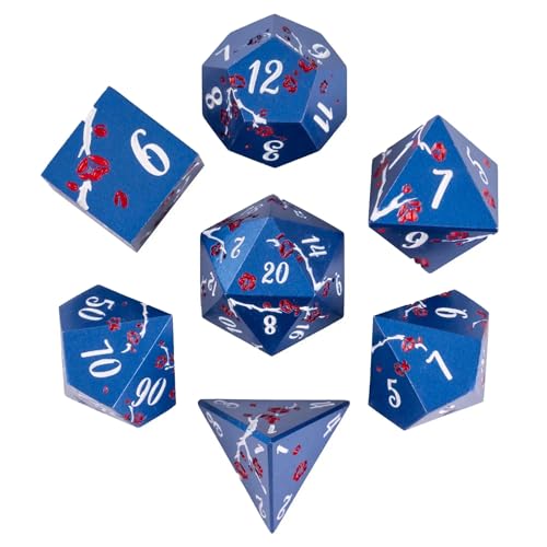 UDIXI Metal Dice Set D&D, 7PCS Flower Metal DND Dice Set Blue for RPG | Red Flower, Metal Case Packaging, Heavy Metal Dice, D&D Gift, for Dungeons and Dragons Role Playing Games Tabletop Games - color: Blue-white