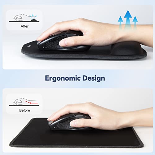 TECKNET 2 Pack Gaming Ergonomic Mouse Pad with Wrist Support Black | Soft Memory Foam, Fast Rebound, Pain Relief，Waterproof Surface, Non-slip Base - color: BLACK