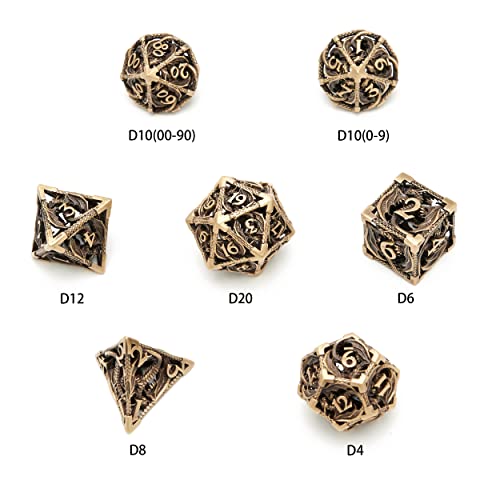 DND Dice,Hollow D&D Metal Dice,Dungeons and Dragons Dice Set with Gift Box,7 PCs Steampunk Polyhedral Dice Games Set for RPG,MTG,Pathfinder, (Dragon Ancient Bronze) - color: Dragon Ancient Bronze
