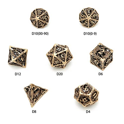 DND Dice,Hollow D&D Metal Dice,Dungeons and Dragons Dice Set with Gift Box,7 PCs Steampunk Polyhedral Dice Games Set for RPG,MTG,Pathfinder, (Dragon Ancient Bronze) - color: Dragon Ancient Bronze