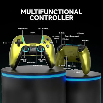 ASRVA Chrome Green Wireless Pro Controller for PS5,4 Back Buttons,Hall Effect Joystick(No Drift),Micro-Switch,Gyro,Macro,1000mAh,RGB,Compatible with PS5 Pro/Slim/PC/iOS/Android - color: Chrome Green