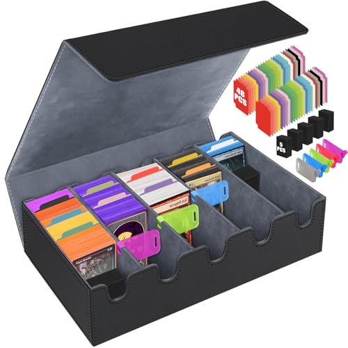 AOBOPLE 3500+ Trading Card Storage Box,Vertical 5-Row and Magnetic Card Box | PU leather Card Storage,48 Dividers + 10 Card Supports, Card Organizer For MTG TCG Commander,Gift For Collectors - color: 3500+ Black