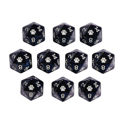 10-Pack Black D20 Dice Glitter 20 Sided Dice for DND Tabletop Games | Leather Storage Bag, DM Gift, for Dungeons and Dragons Role Playing Games - color: 10pcs D20 Black Mixed Blue