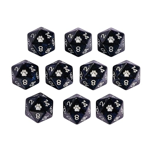 10-Pack Black D20 Dice Glitter 20 Sided Dice for DND Tabletop Games | Leather Storage Bag, DM Gift, for Dungeons and Dragons Role Playing Games - color: 10pcs D20 Black Mixed Blue