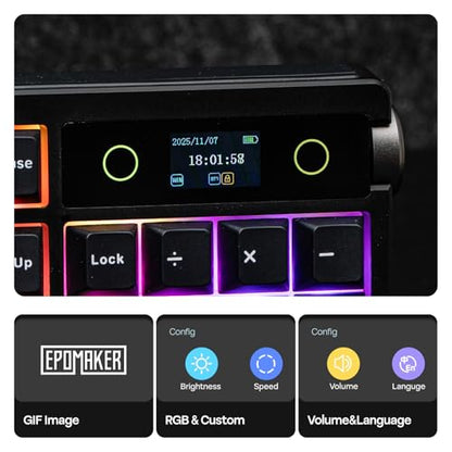 EPOMAKER TH108 PRO Full Size Mechanical Keyboard with Screen & Knob, Wireless Gaming Keyboard with 10000mAh, Creamy Gasket, Hot Swap, Custom Driver, RGB Backlight (Black, Sea Salt Silent) - color: Black, size: Sea Salt Silent