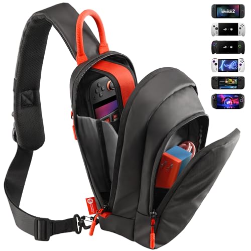 JSAUX Sling Bag for Switch 2, ROG Xbox Ally X, Steam Deck, Protective Crossbody Travel Case for Handheld Console and Accessories with Joystick Guard Design, Large Capacity, 3 Compartments