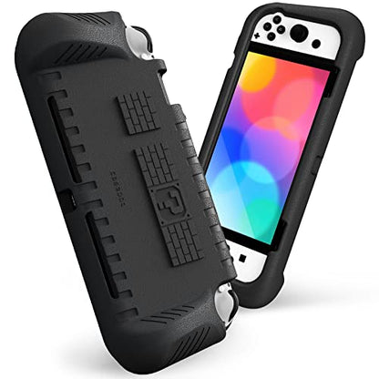 FINTIE Kid-Friendly Ultraligh Case for Nintendo Switch OLED Model (2021) | Game Card Slots, Ergonomic Grip Design, Lightweight EVA Foam, Anti-Scratch Protective Grip Case Cover, Black - color: Black