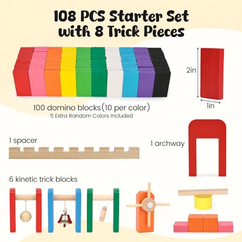 BigOtters Extra Large Domino Blocks Set for Kids, Educational Racing Game Party Favor for Boys and Girls,Colorful 108 PCS