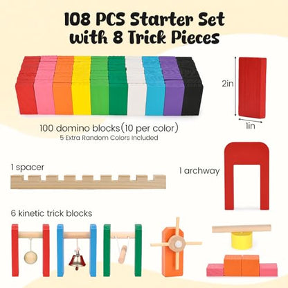 BigOtters Extra Large Domino Blocks Set for Kids, Educational Racing Game Party Favor for Boys and Girls,Colorful 108 PCS