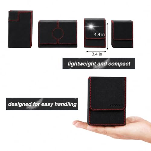 Venssu MTG Deck Box for Commander Display,Card Deck Box Fits 100 Double Sleeved Cards, TCG Card Storage with 2 Dividers and 1 Toploader (Black＆Red) - color: Black＆Red
