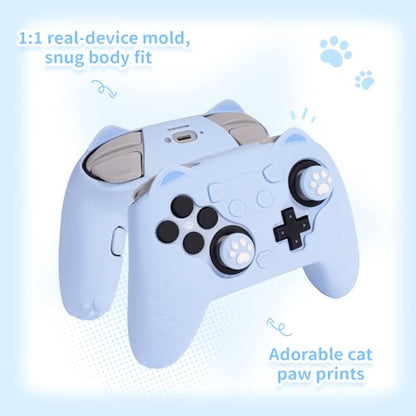 GeekShare Cat Paw Silicone Controller Skin Grips Set Compatible with Switch 2 Pro-Anti-Slip Silicone Protective Cover Case Joystick Caps for Switch 2 Pro Wireless Controller (Blue) - color: Blue