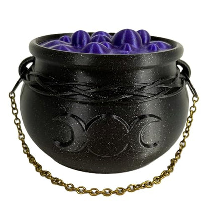 Witch's Cauldron Bowl with Bubbling Potion Lid and Chain - Spooky Halloween Goth Decor - RPG Dice Holder Stash Storage (4in Triple Moon) - size: 4in Triple Moon