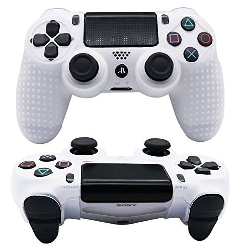 PS4 Controller DualShock4 Skin Grip Anti-Slip Silicone Cover Protector Case for Sony PS4/PS4 Slim/PS4 Pro Controller with 2 Thumb Grips (Transparent White) - color: Transparent White