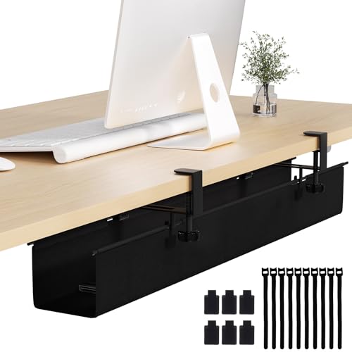 Under Desk Cable Management Tray 39.7" - No Drill Computer Wire Organizer Cable Tray, Cord Hider Clamp Mount with 16X Cable Ties PC Cables Management Cord Holder for Office/Home (Upgrade Fabric,Black) - color: Black, size: 39.7"