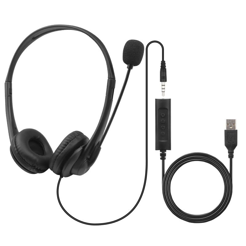 Wired Headset, Noise Cancellation, 3.5mm Port or in-line Control with USB-A Port, Ideal for Educational, Office, Games, Call Centers, podcasts, Music, and so Much More- Black(Ultra Light)